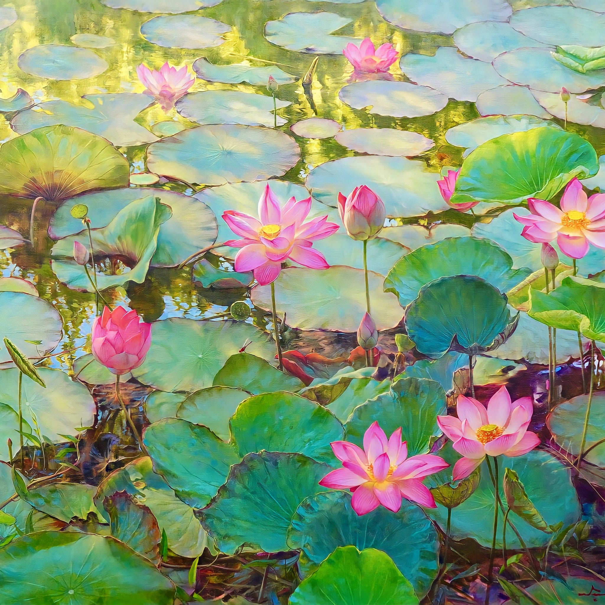 Les nénuphars et lotus II - 200 x 150 cm