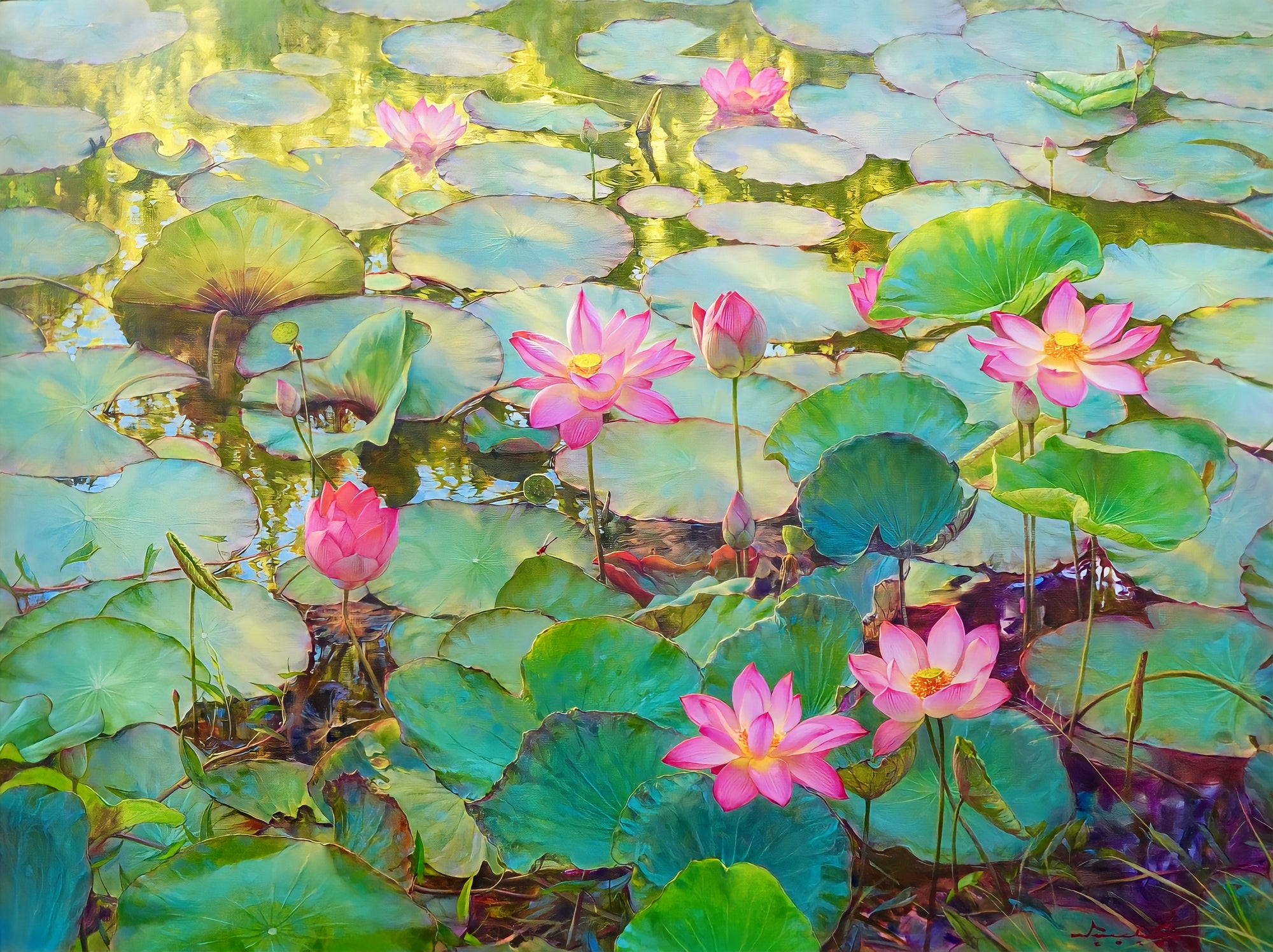 Les nénuphars et lotus II - 200 x 150 cm
