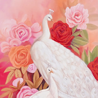 Amour et paon blanc - 60 x 90 cm