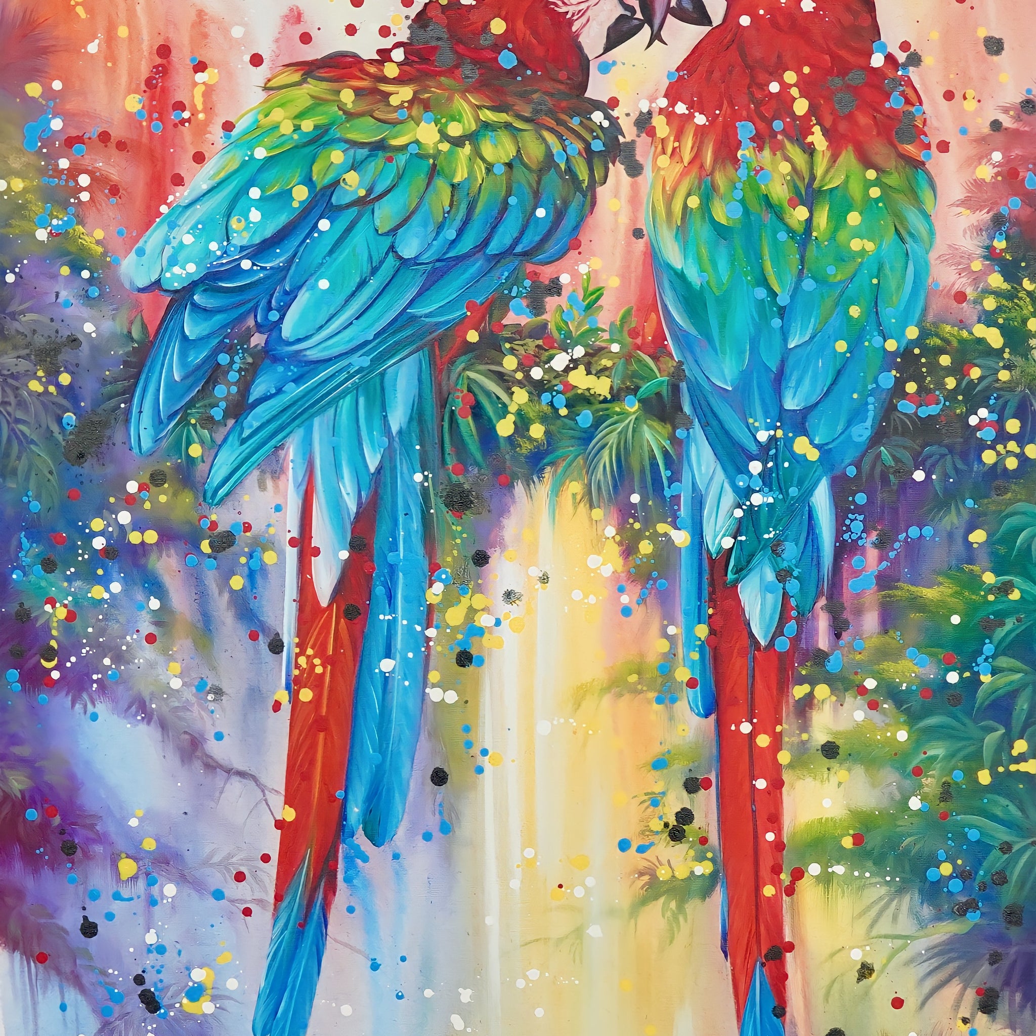 Couple de perroquets rouges - 90 X 120 cm