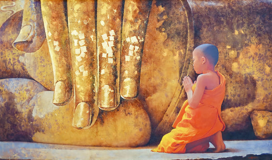 L'enfant moine et le bouddha d'or - 170 x 100 cm