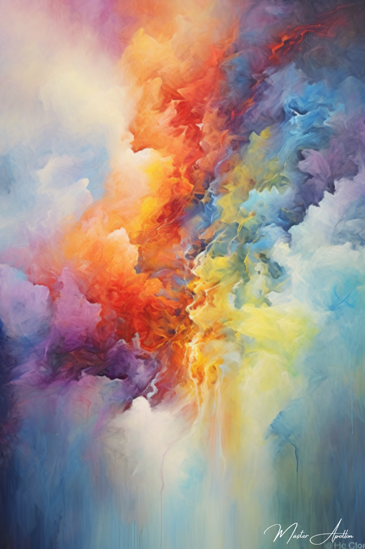 Tableau abstrait multicolore contemporain nuage