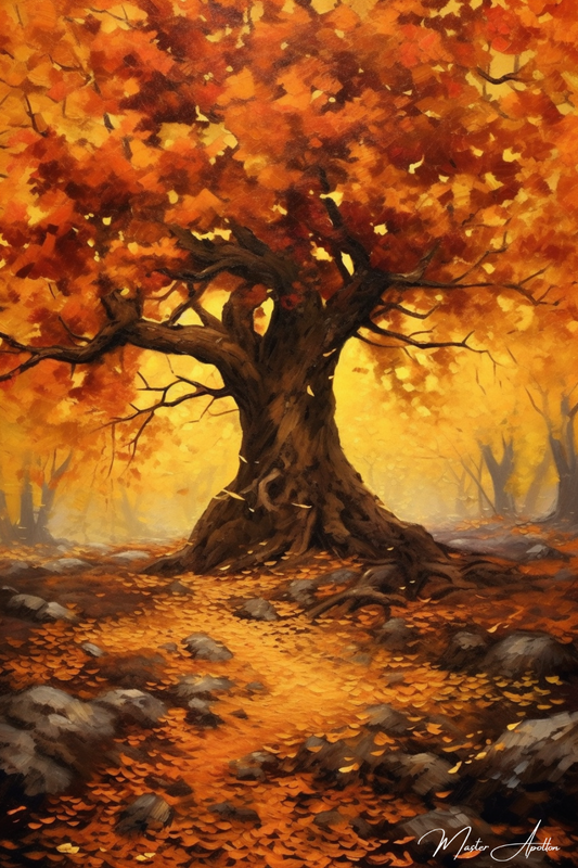 Tableau arbre automne qui perd les feuilles