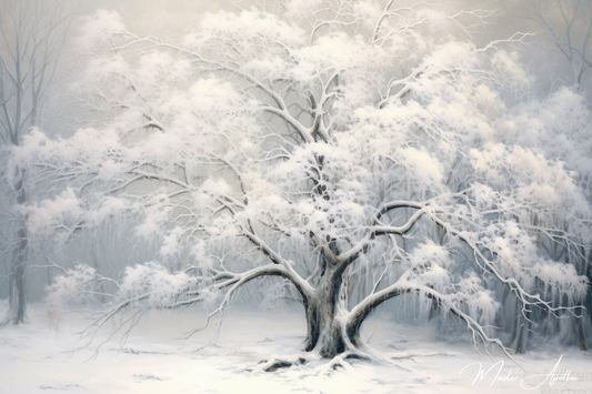Tableau arbre blanc dans la neige