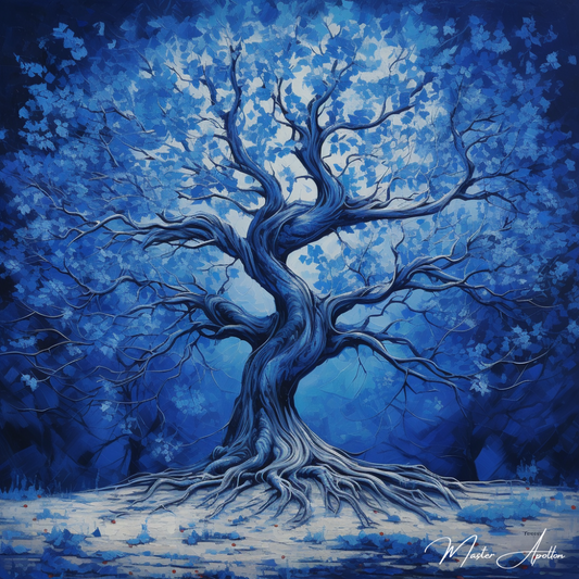 Tableau arbre bleu dans la neige