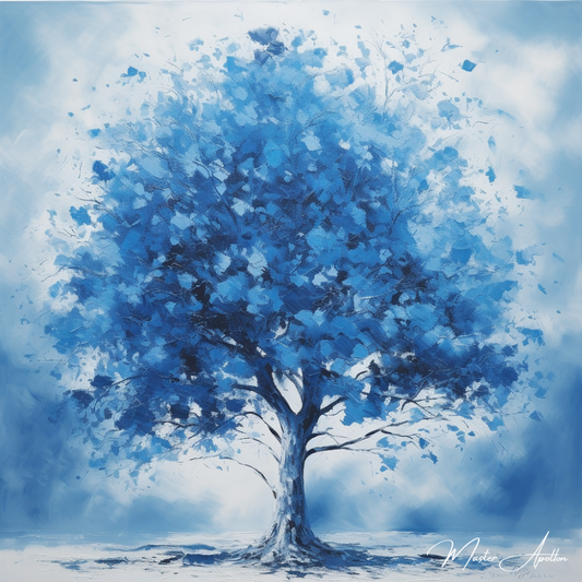 Tableau arbre bleu et blanc
