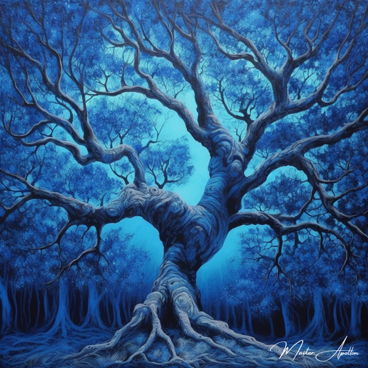 Tableau arbre bleu gardien de la nuit