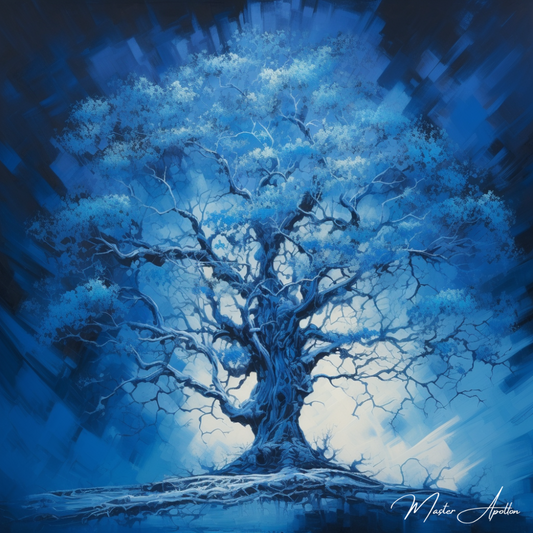 Tableau arbre bleu majestueux