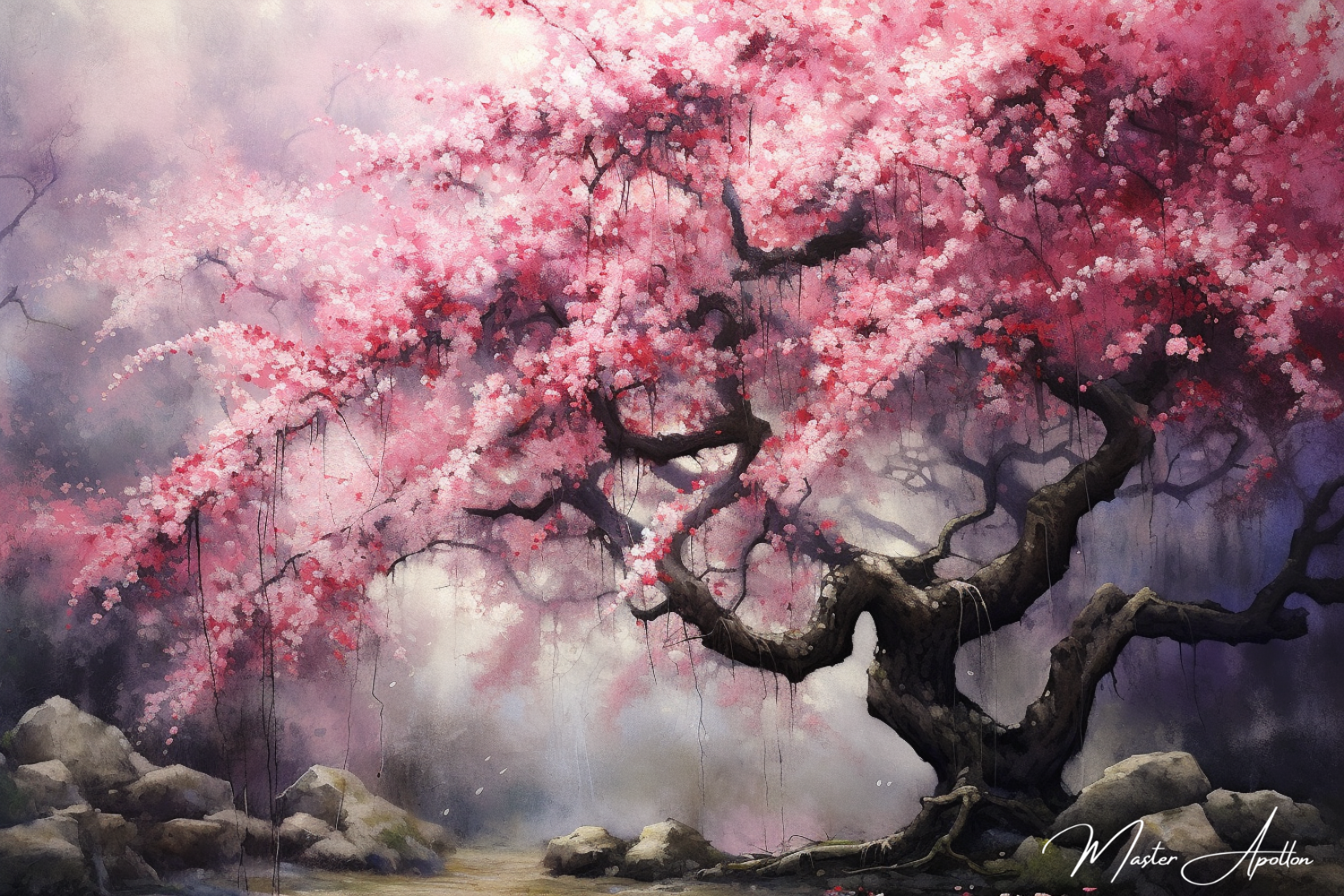 Tableau arbre cerisier japonais enchanté