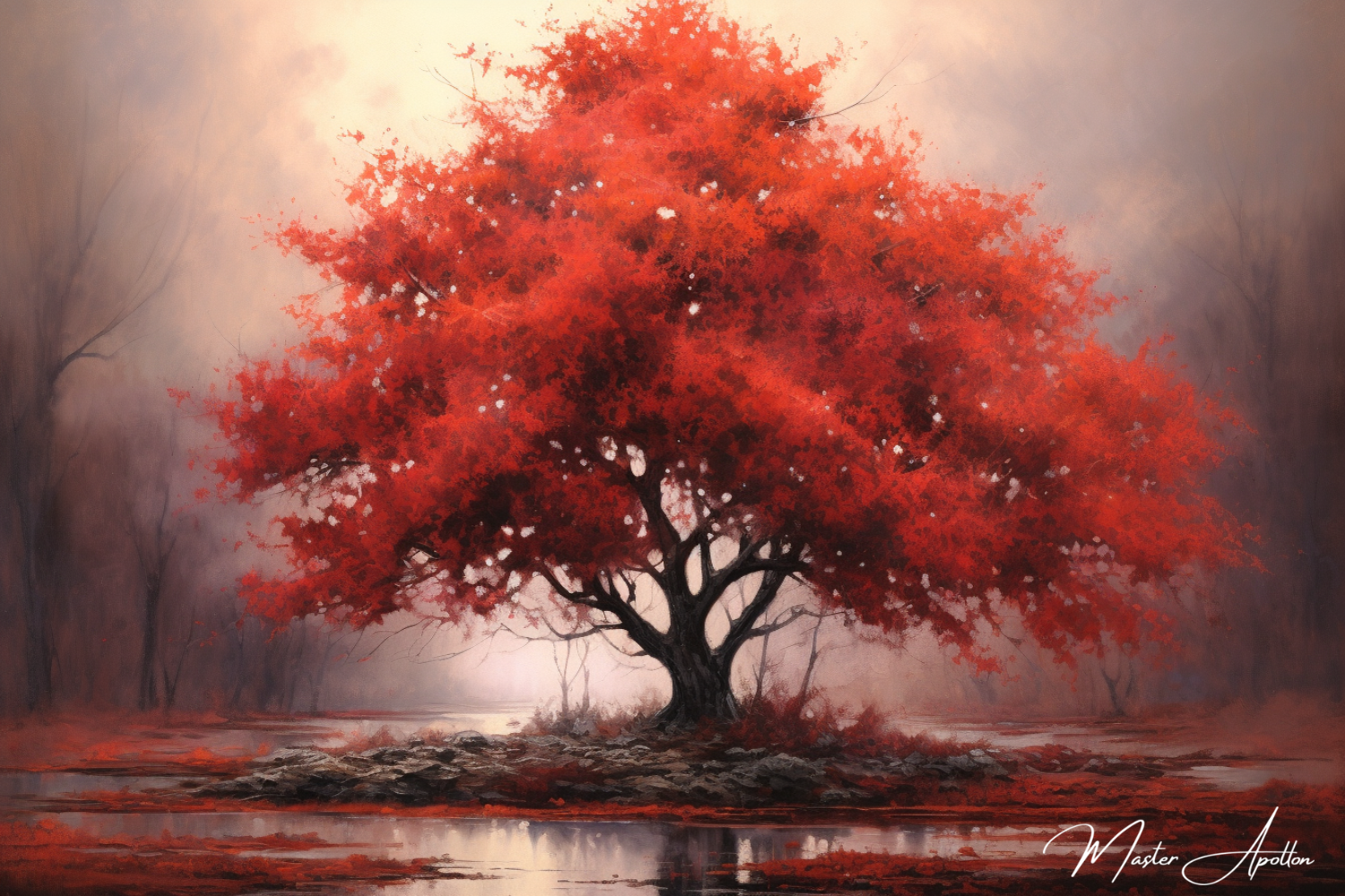 Tableau arbre contemporain rouge