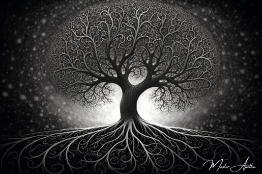 Tableau arbre de vie noir et blanc eternity