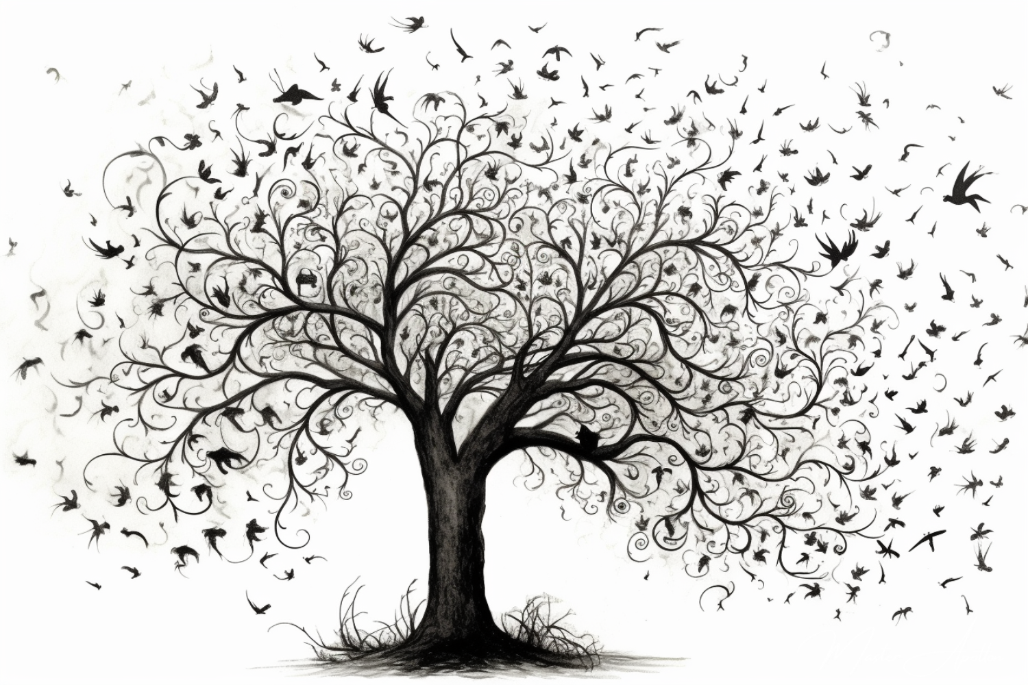 Tableau arbre de vie noir et blanc liberty