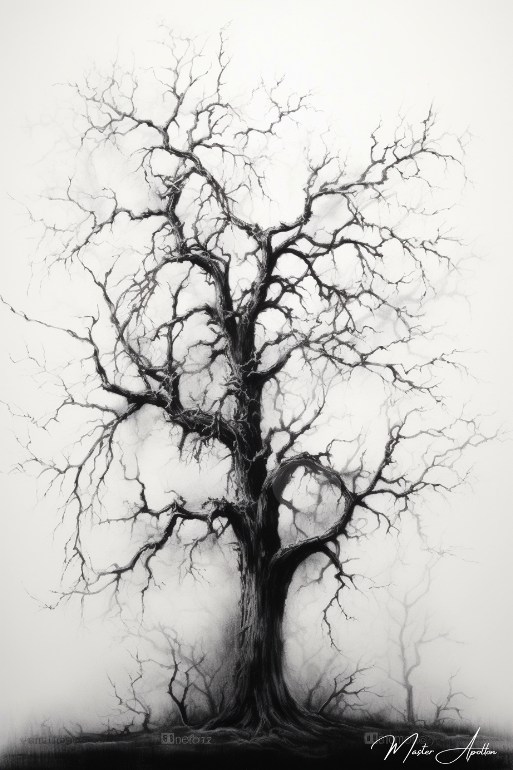 Tableau arbre noir et blanc solitude