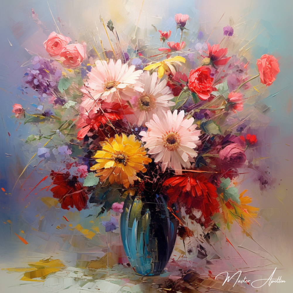 Tableau bouquet de fleurs contemporain peinture