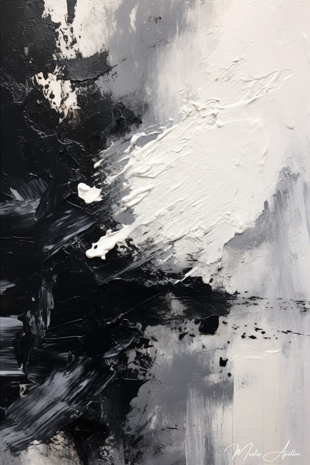Tableau contemporain abstrait noir et blanc comete