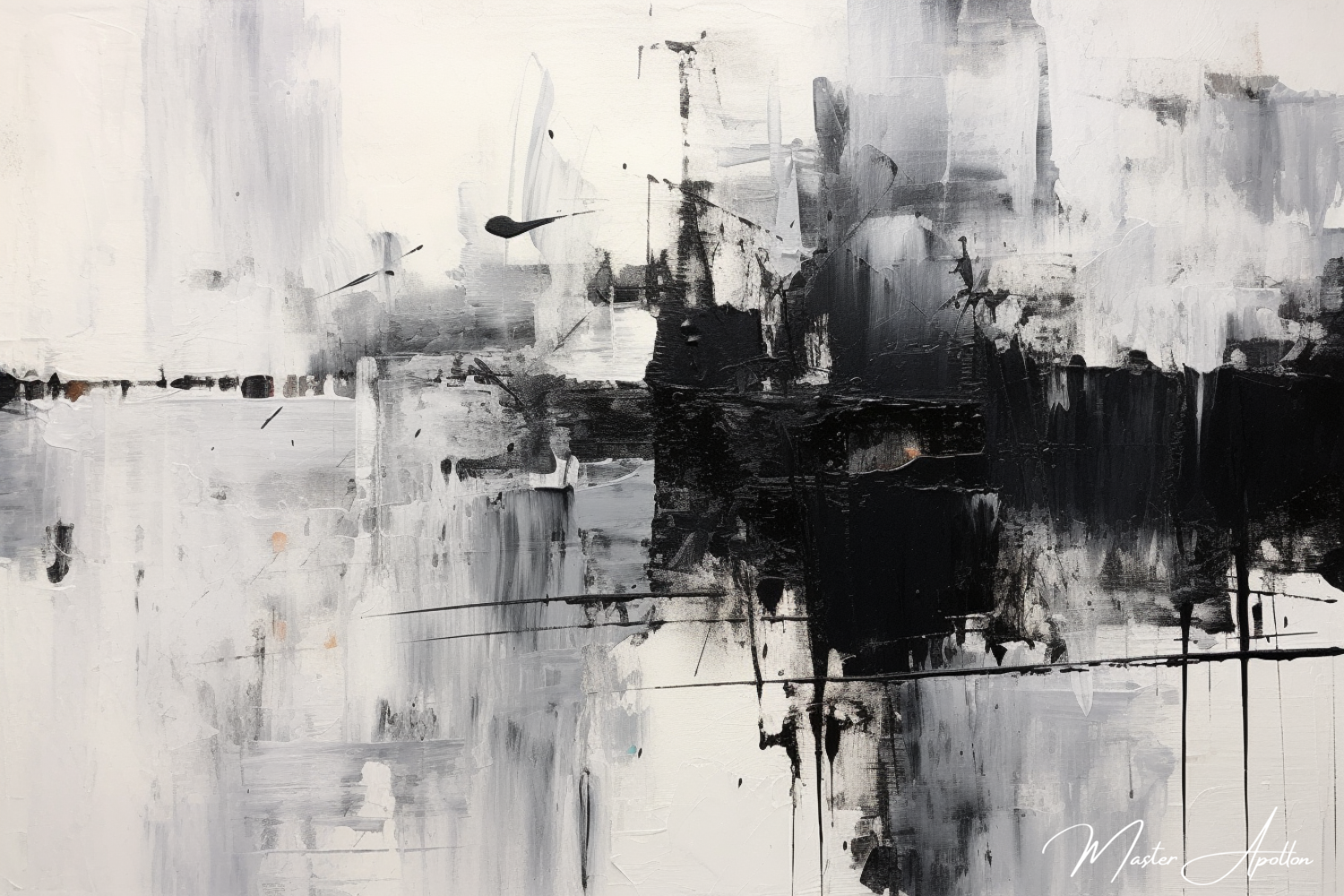Tableau contemporain abstrait noir et blanc journey