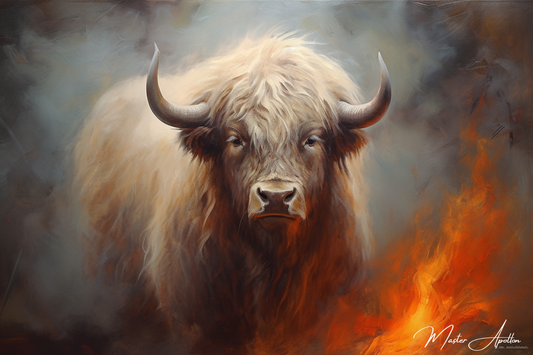 Tableau contemporain animaux bison