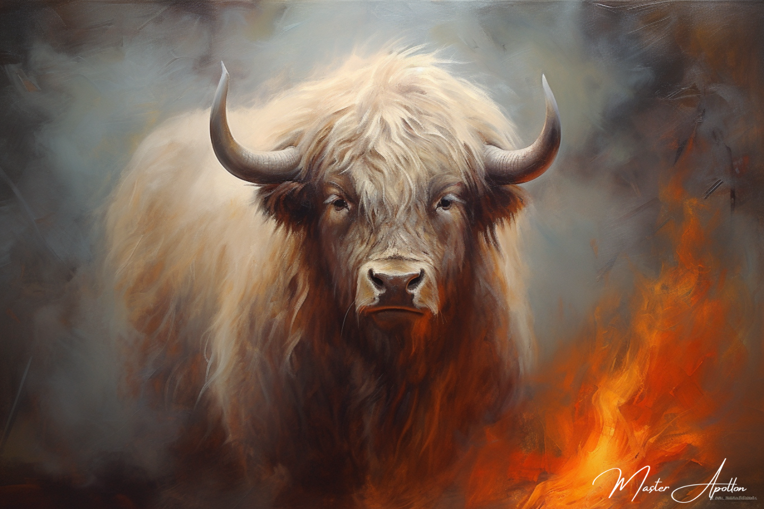 Tableau contemporain animaux bison