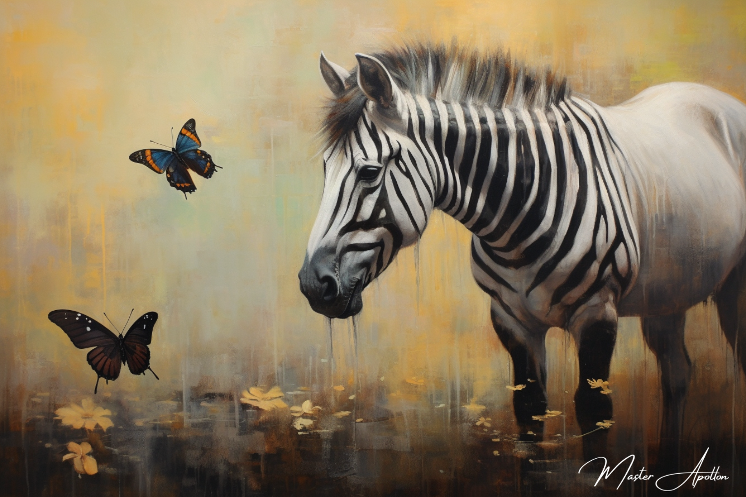 Tableau contemporain animaux zebre et papillon