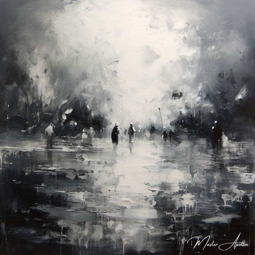 Tableau contemporain noir et blanc sous la pluie