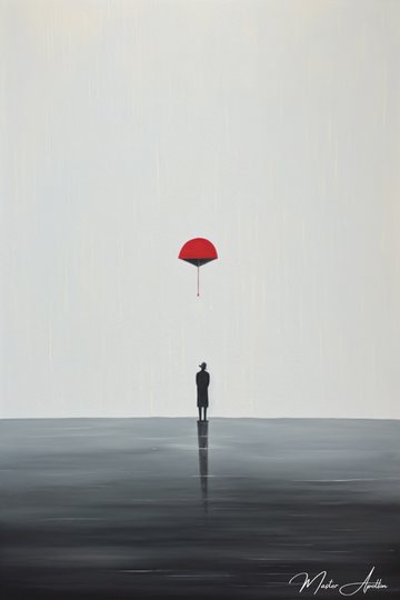 Tableau minimaliste le parapluie volant rouge