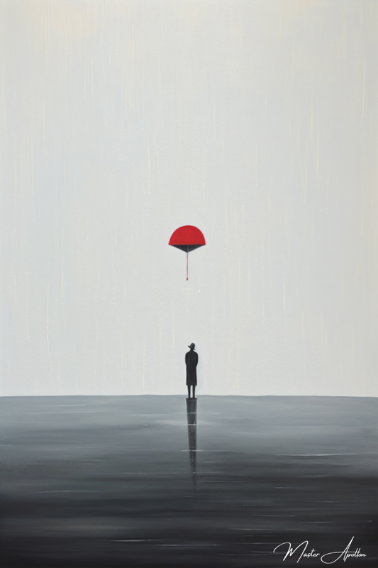Tableau minimaliste le parapluie volant rouge