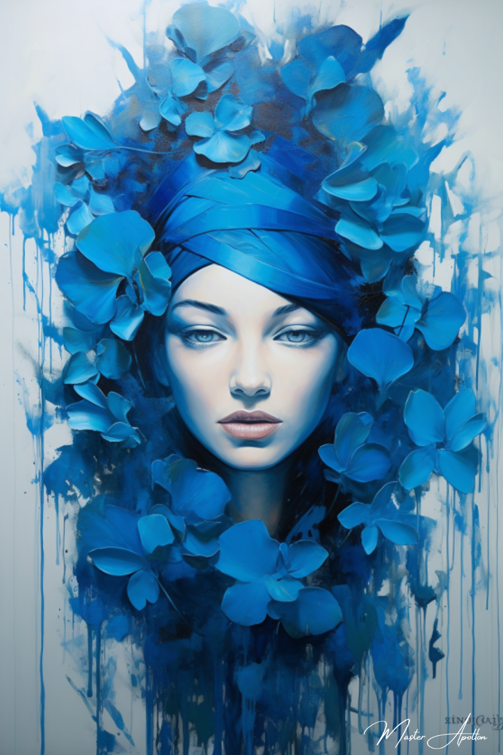 Tableau moderne bleu visage et fleur