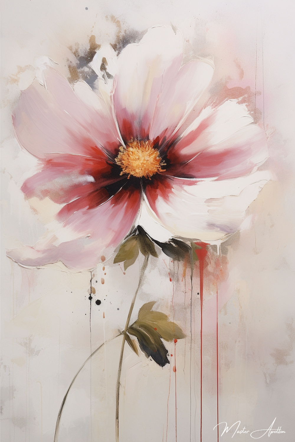 Tableau peinture fleur contemporain blanc et rose