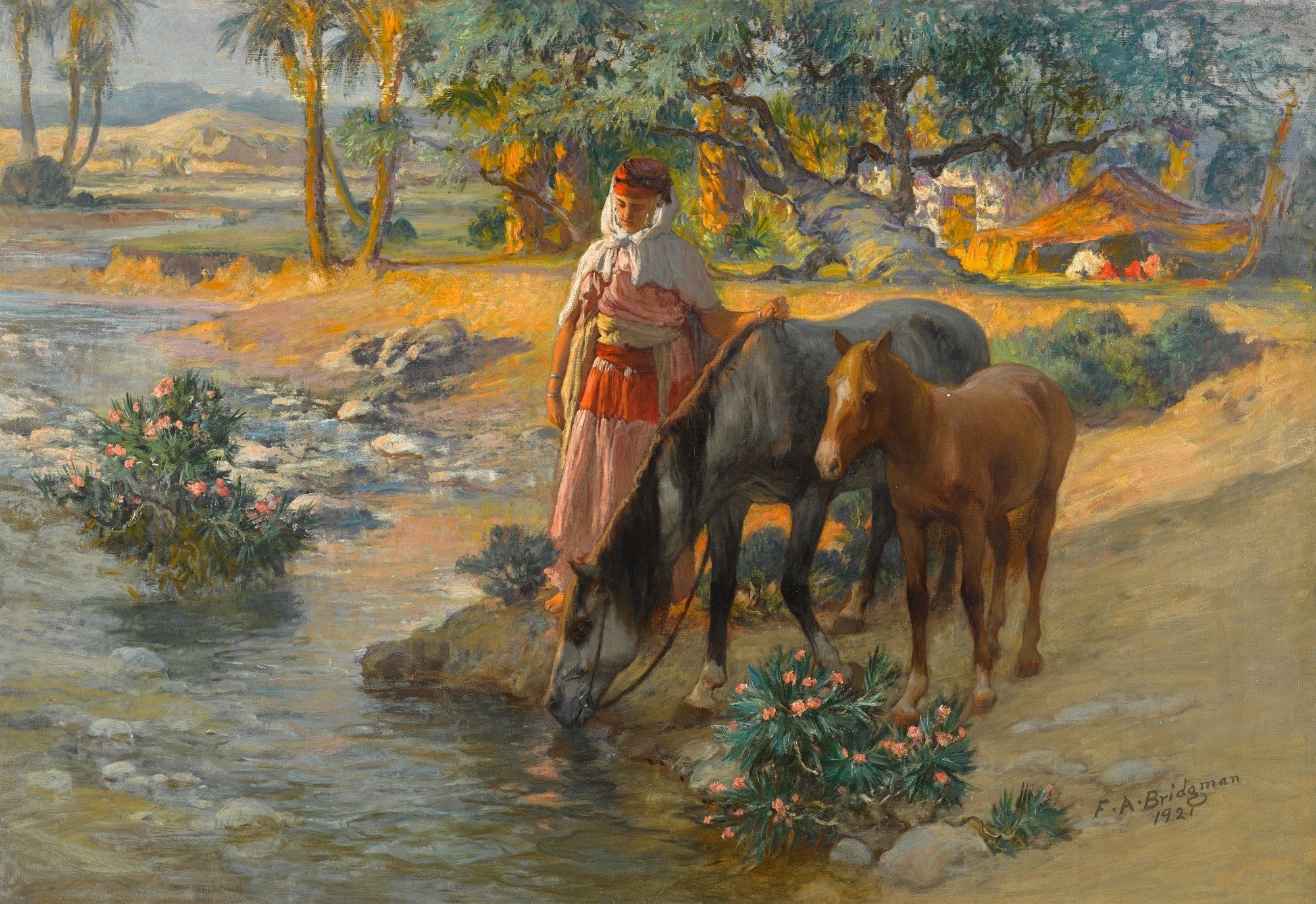 L'abreuvage des chevaux - Frederick Arthur Bridgman