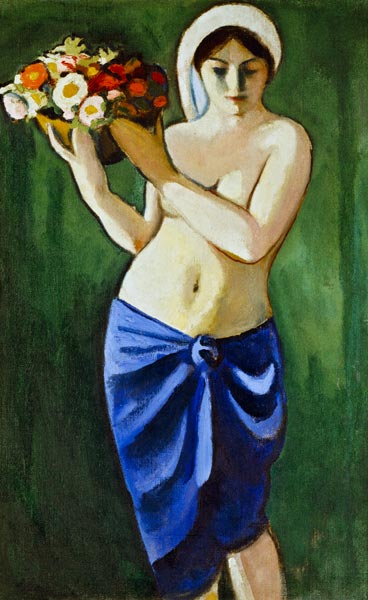 Femme, portant une coupe de fleurs - August Macke