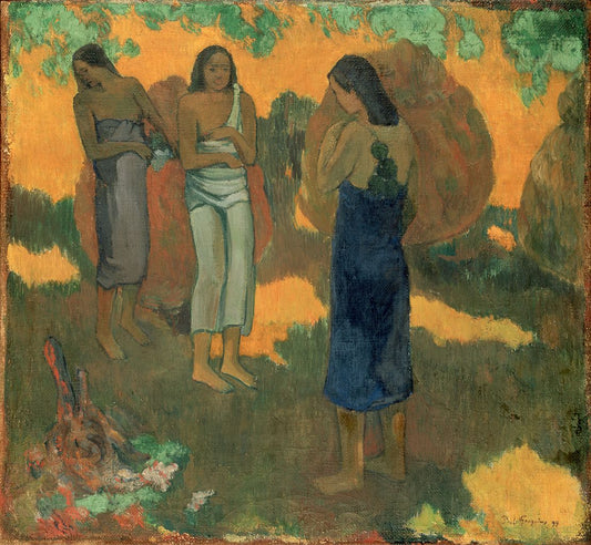 Trois femmes tahitiennes sur un fond jaune - Paul Gauguin