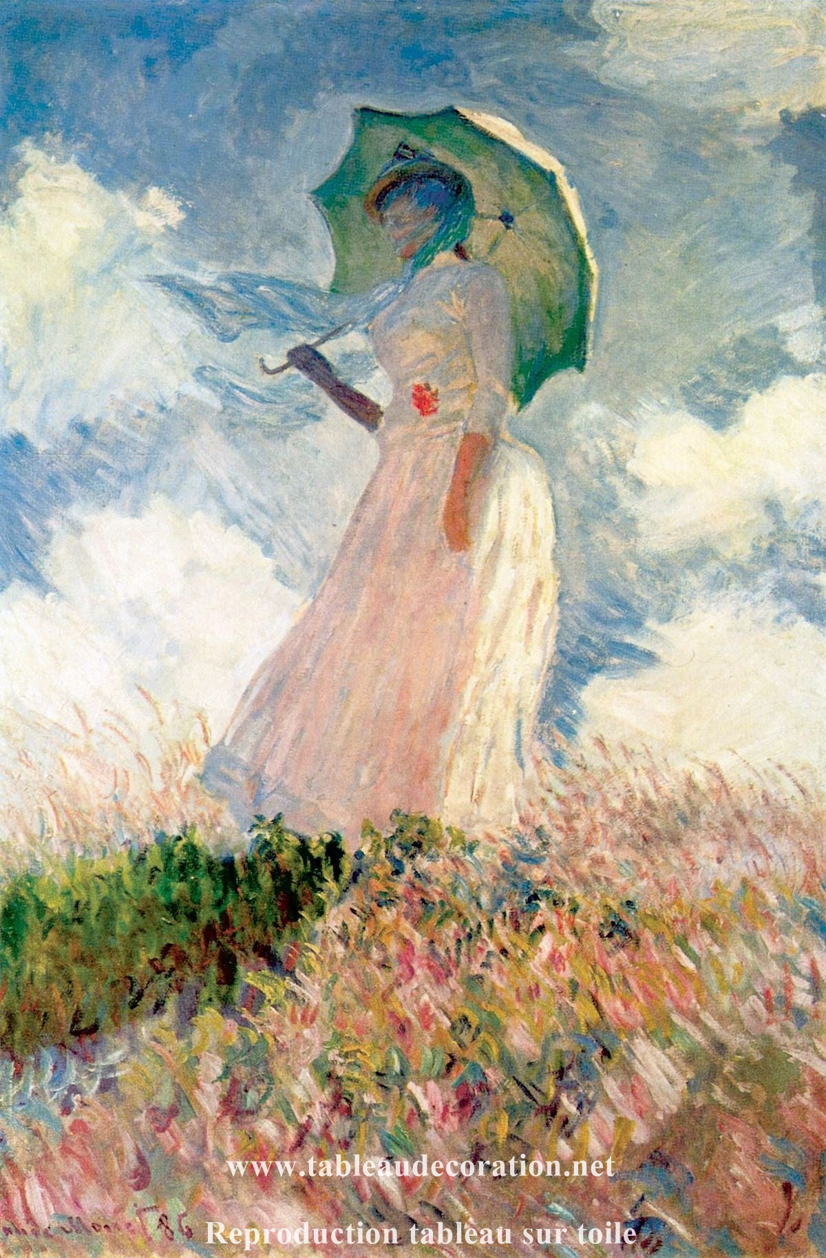 Femme à l'ombrelle tournée vers la gauche - Reproduction tableau monet