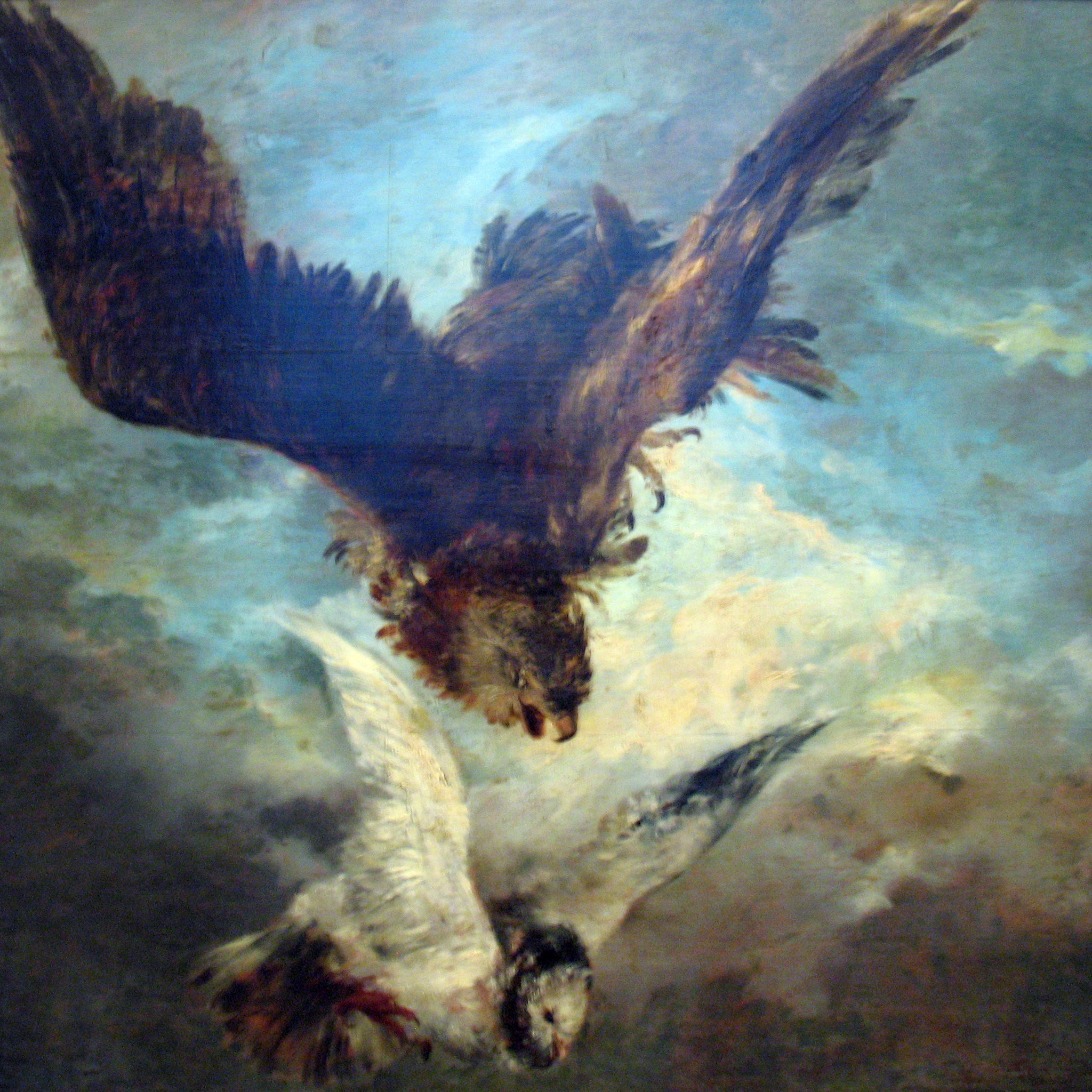 Faucon attaquant un pigeon - Adolph von Menzel