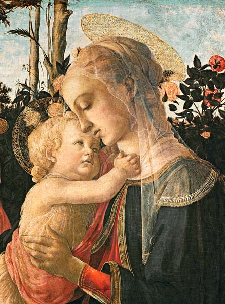 Madone et enfant avec saint Jean Baptiste, détail de la Madone et de l'enfant - Sandro Botticelli