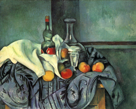 Nature morte avec pêches et bouteilles - Paul Cézanne