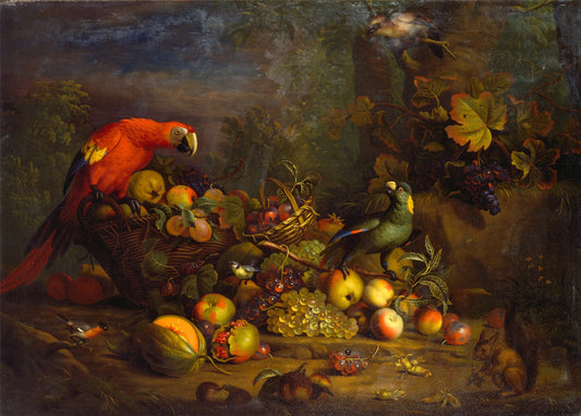 Perroquets et fruits avec d'autres oiseaux et un écureuil - Tobias Stranover