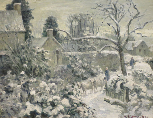 Effet de la neige avec des vaches à Montfoucault - Camille Pissarro