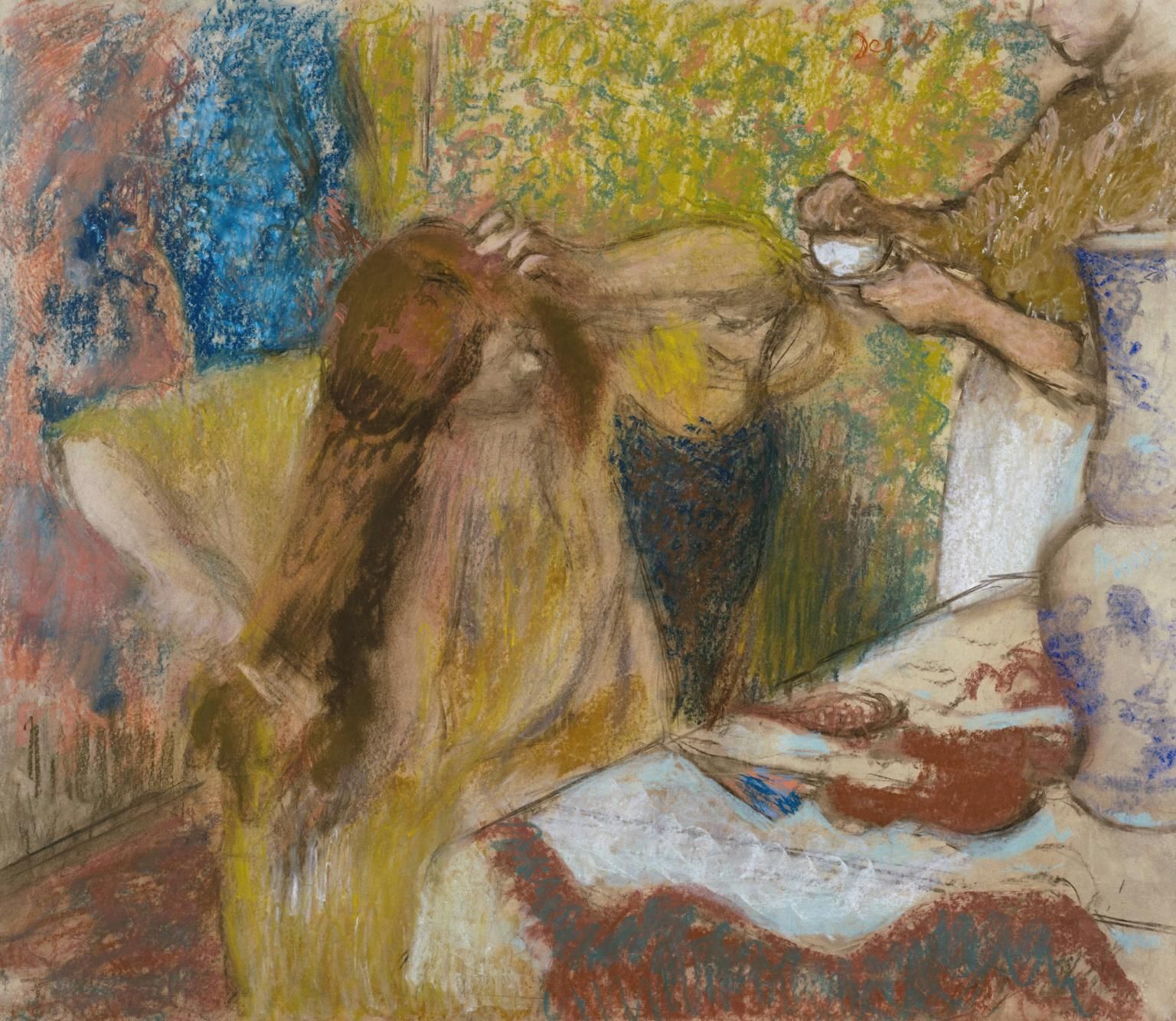 Lui la femme peignant et Hausmaedchen - Edgar Degas