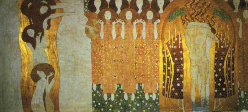 La frise de Beethoven : L'aspiration au bonheur trouve son refuge dans la poésie. Mur de droite - Gustav Klimt