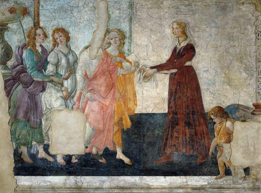 Venus et les trois grâces offrent un cadeau à une jeune femme - Sandro Botticelli