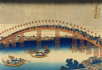 hokusai la fête des lanternes sur le pont temma - Katsushika Hokusai