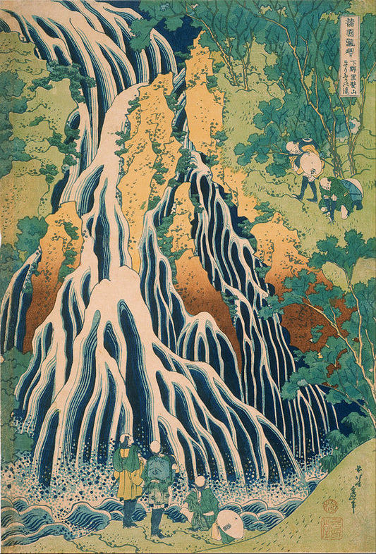 Pèlerins à la cascade Kirifuri sur le Mont Kurokami dans la région de Shimotsuke - Katsushika Hokusai