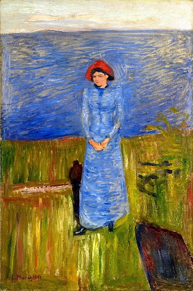 Femme avec un chapeau rouge au fjord - Edvard Munch
