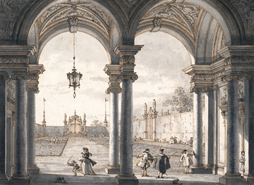 Vue sur un jardin à travers une colonnade baroque - Giovanni Antonio Canal