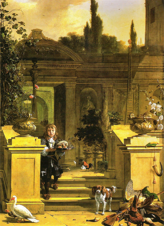 Vue d'une terrasse avec une page descendante - Melchior d'Hondecoeter