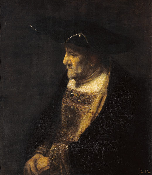 Portrait d'un homme avec perles au chapeau - Rembrandt van Rijn