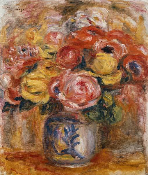 Bouquet dans un vase bleu et blanc - Pierre-Auguste Renoir