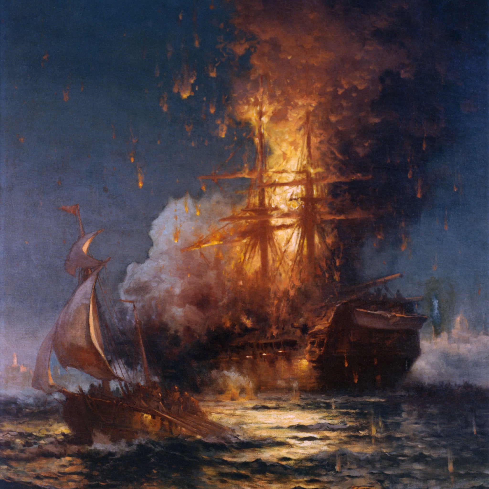 Incendie de la frégate Philadelphia dans le port de Tripoli - Edward Moran