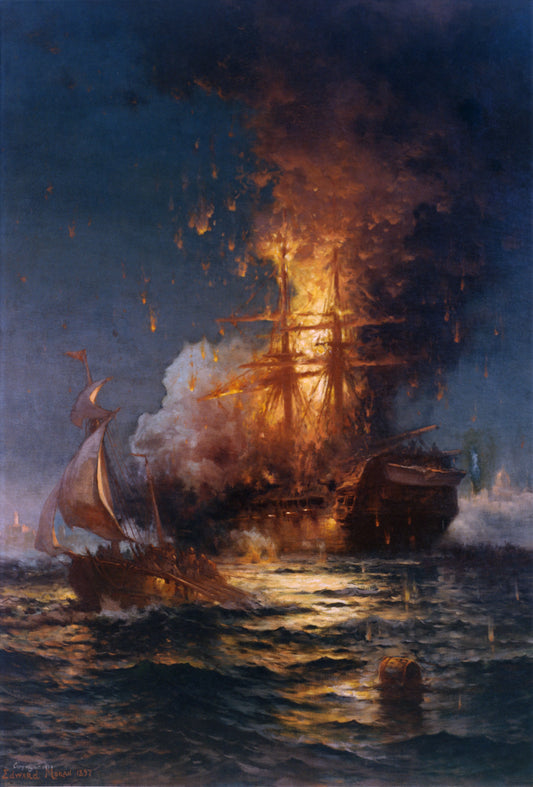 Incendie de la frégate Philadelphia dans le port de Tripoli - Edward Moran