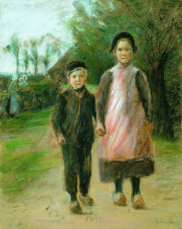 Garçon et fille dans une rue de village - Max Liebermann